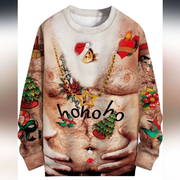 Other - Festive Ho Ho Ho Shirtless Ugly Christmas Sweater Sweatshirt Size XL NWOT P2P 25